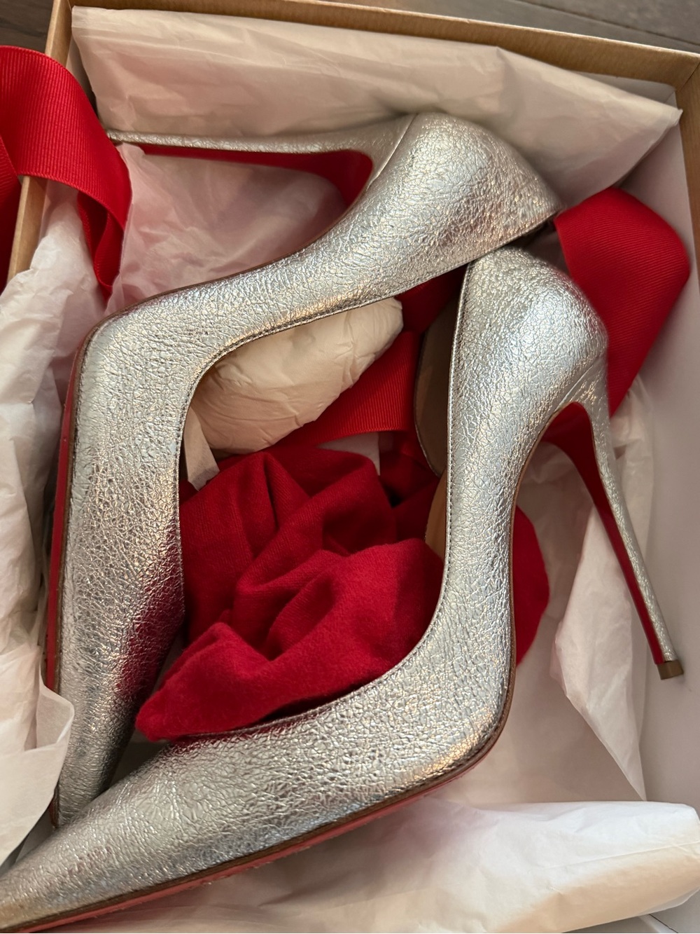 Christian Louboutin Silver Metallic Pointed-Toe Stiletto Pumps